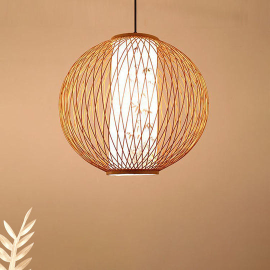 Bamboo Ball Pendant Light Kit - 1 Bulb 3 Sizes Wood Hanging Lamp / 16