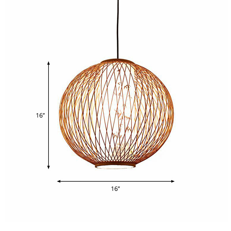 Bamboo Ball Pendant Light Fixture - Wood Hanging Lamp Kit (1 Bulb, 16"/19.5"/23.5" Width)