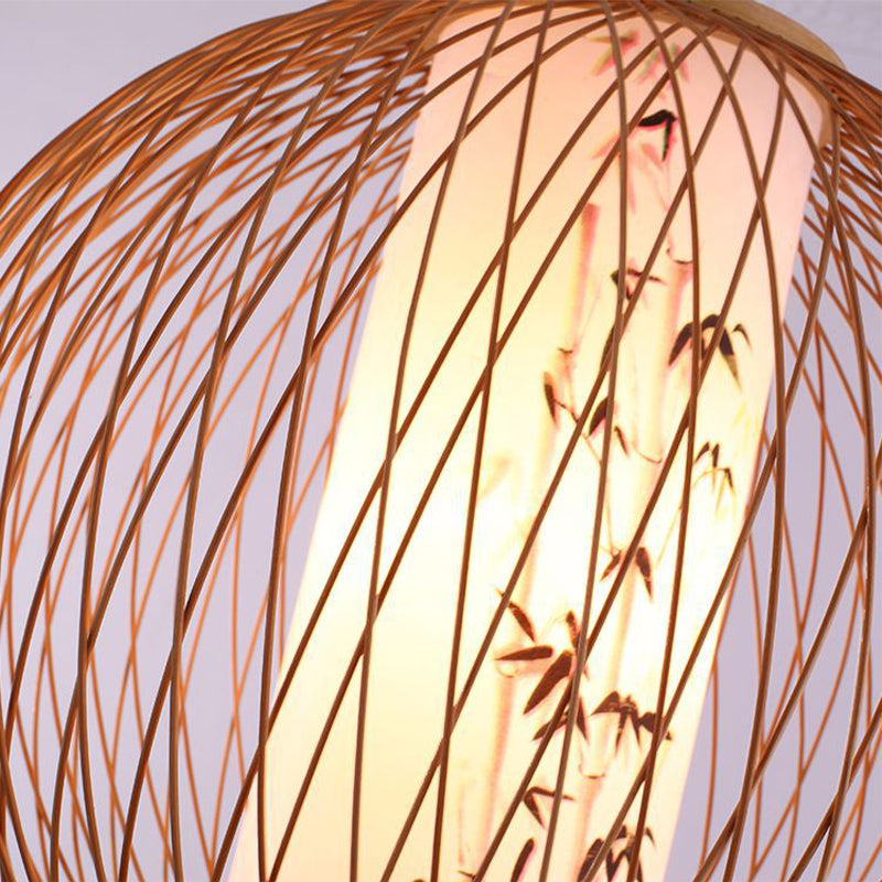 Bamboo Ball Pendant Light Fixture - Wood Hanging Lamp Kit (1 Bulb, 16"/19.5"/23.5" Width)