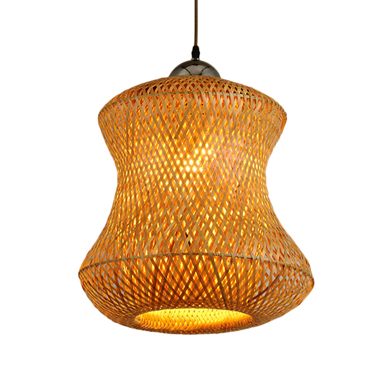 Handcrafted Bamboo Pendant Light with Tearoom Flair - Asian Coffee Ceiling Fixture