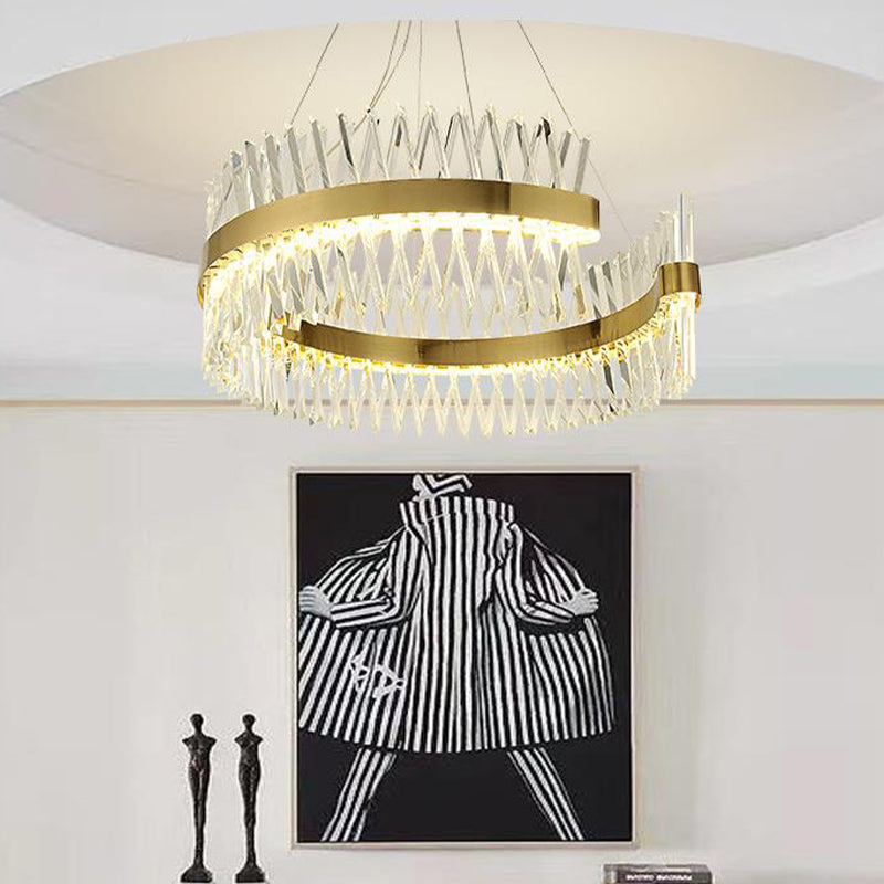 Modern Crystal Led Brass Chandelier: Elegant Circle Design For Dining Room