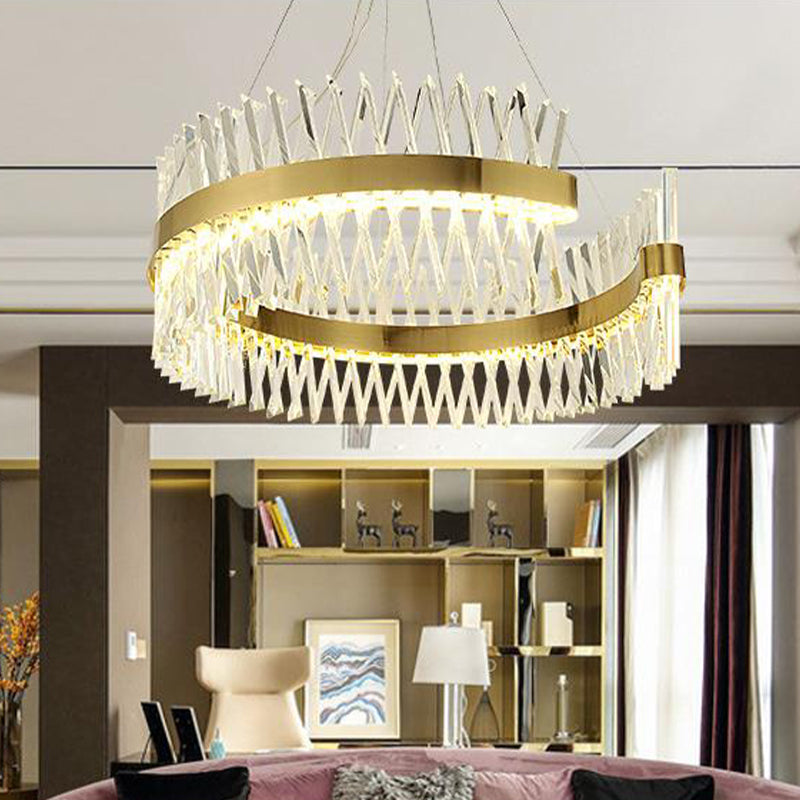 Modern Crystal Led Brass Chandelier: Elegant Circle Design For Dining Room