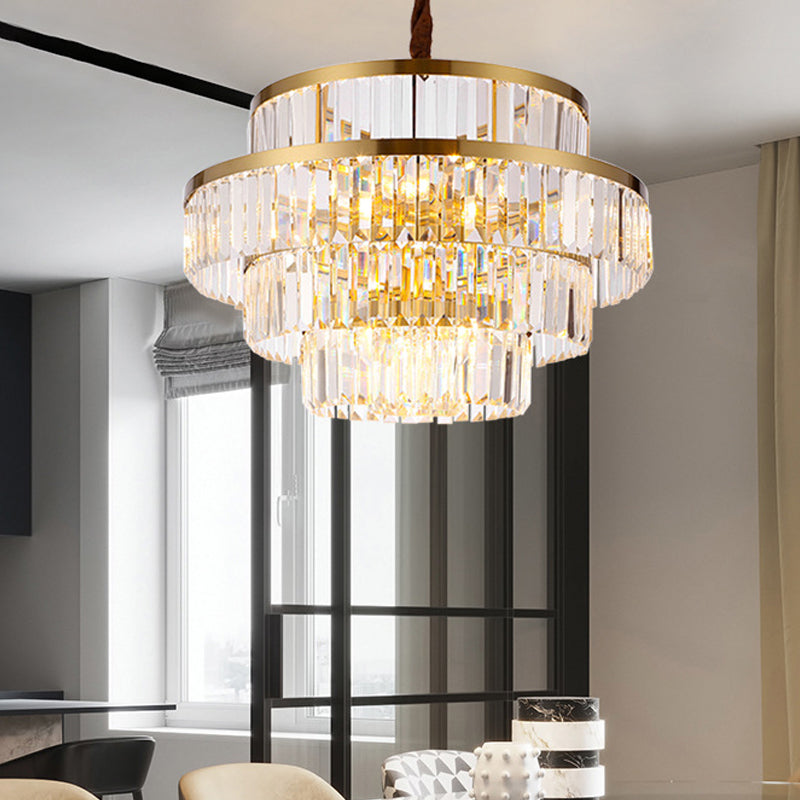 Modernism Ceiling Chandelier: 12-Bulb Brass Pendant Light With Crystal Shade