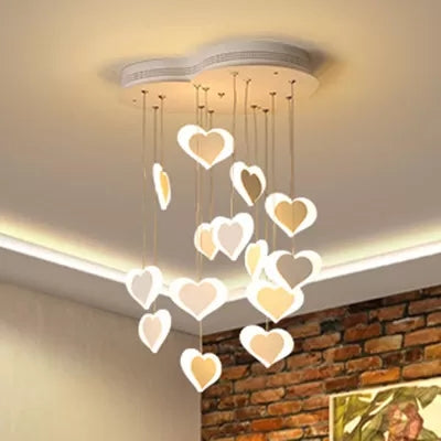 Romantic Acrylic Heart Pendant Lamp For Dining And Bedroom White