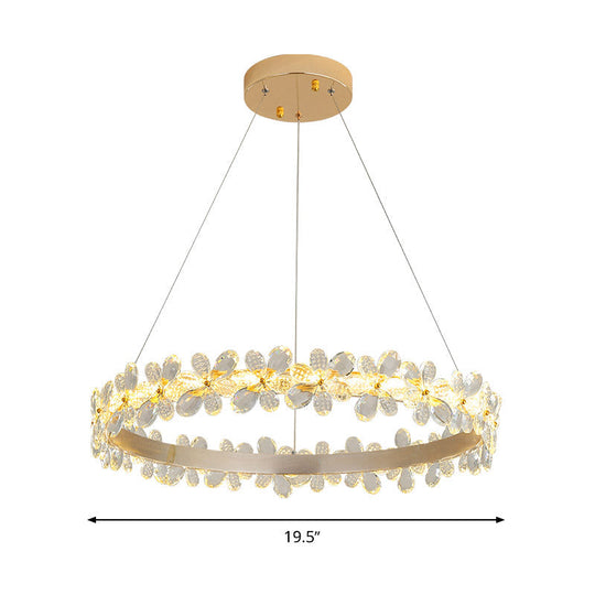 Modern Crystal Round Chandelier Lamp - Led Gold/Coffee Pendant Light Fixture In Warm/White 19.5/27.5