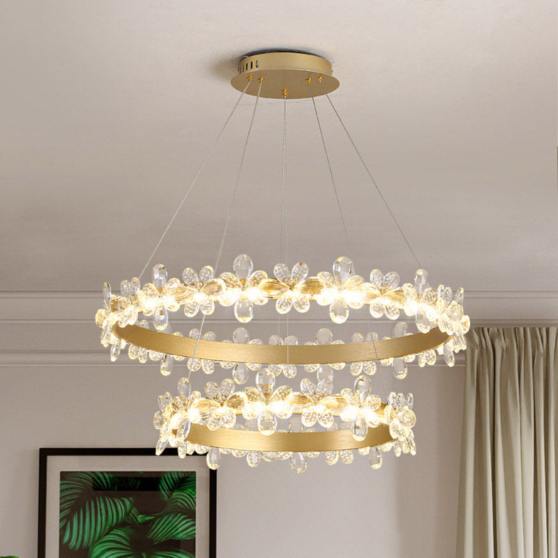 Modern Crystal Round Chandelier Lamp - Led Gold/Coffee Pendant Light Fixture In Warm/White 19.5/27.5
