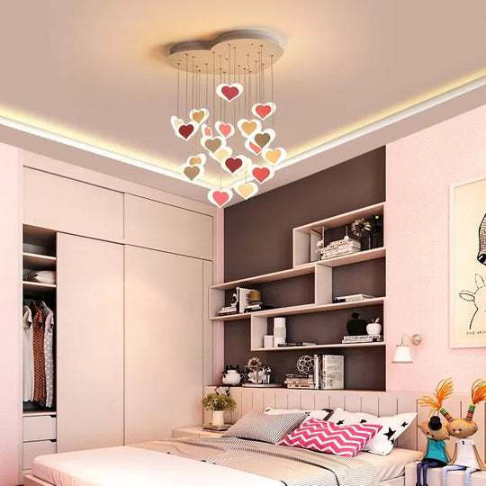 Modern Acrylic Heart Shaped Ceiling Pendant For Child Bedroom - Romantic Hanging Light Pink