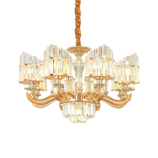 Modern Crystal Chandelier Light With Curved Metal Arm - Gold 6/8 Bulbs 23.5/27 Wide Suspended