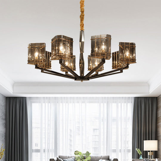 Modern Crystal Triangle Hanging Chandelier - 28/35.5 Wide 6/8 Heads Black Pendant Light With Metal