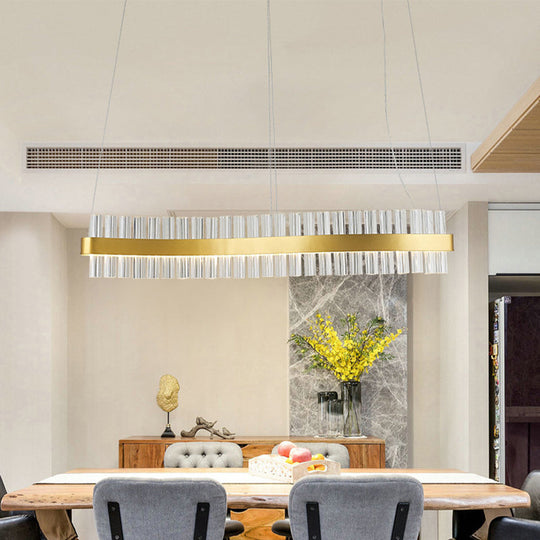 Bend Ceiling Chandelier - Modernist Crystal 35.5/47 Wide Led Pendant Light For Dining Room In Gold /
