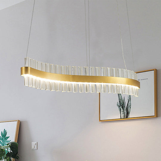 Bend Ceiling Chandelier - Modernist Crystal 35.5/47 Wide Led Pendant Light For Dining Room In Gold