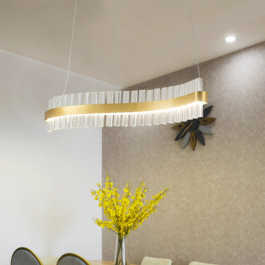 Bend Ceiling Chandelier - Modernist Crystal 35.5/47 Wide Led Pendant Light For Dining Room In Gold