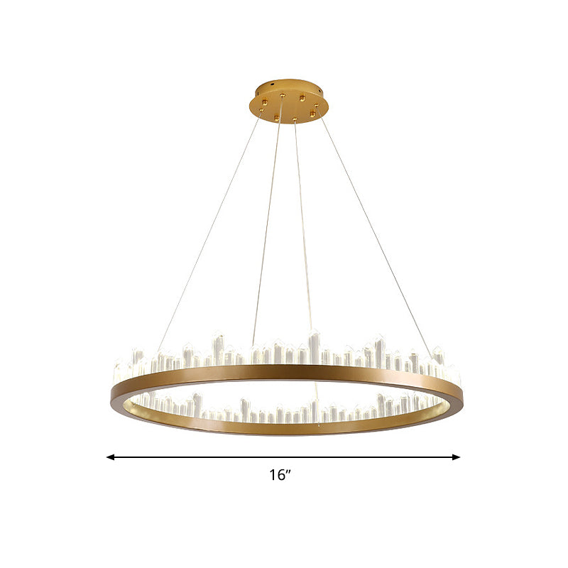 Contemporary Led Crystal Chandelier - Gold Circle Hanging Light Kit In Warm/White 16/23.5/31.5 Width