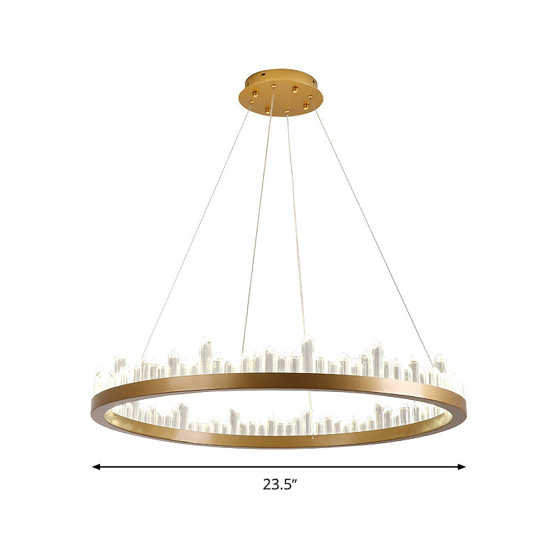 Contemporary Led Crystal Chandelier - Gold Circle Hanging Light Kit In Warm/White 16/23.5/31.5 Width