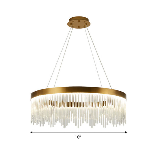 Modernist Crystal LED Brass Pendant Light - Tube Hanging Chandelier, Warm/White Light, 16"/23.5"/31.5" Wide