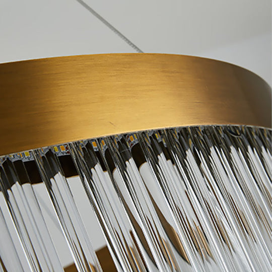 Modernist Crystal LED Brass Pendant Light - Tube Hanging Chandelier, Warm/White Light, 16"/23.5"/31.5" Wide