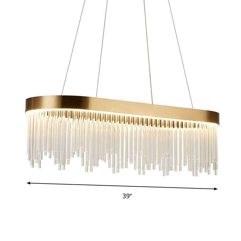 Modern Tubular Crystal Chandelier Lamp - LED Brass Pendant Light in Warm/White - 23.5"/31.5"/39" Wide