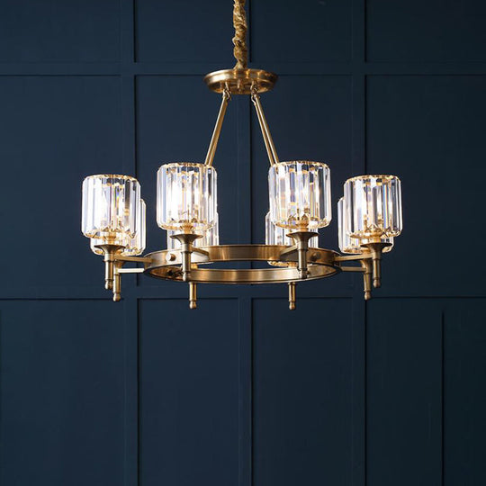 Modern Brass Faceted Crystal Cylinder Chandelier With 3/5/6 Bulbs - Ceiling Pendant Lighting