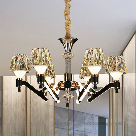 Modern Crystal Cone Chandelier - 6-Light Chrome Pendant Ceiling Light For Living Room