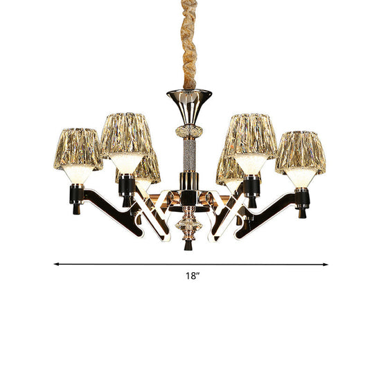 Modern Crystal Cone Chandelier - 6-Light Chrome Pendant Ceiling Light For Living Room