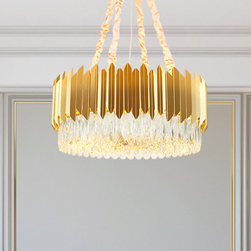 Modern Gold Round Chandelier - 19.5/23.5 Wide Crystal Block Design 6/10 Heads Hanging Ceiling Light