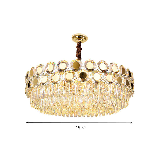 Contemporary Brass Drum Chandelier with Crystal Facets - 9-Light Hanging Pendant Ceiling Fixture