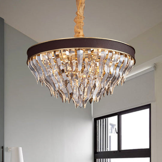Contemporary Cone-Shaped Crystal Pendant Chandelier - 11 Brown Suspension Lights