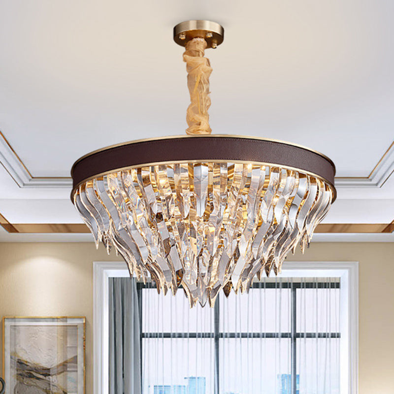 Contemporary Cone-Shaped Crystal Pendant Chandelier - 11 Brown Suspension Lights