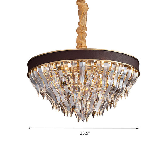 Contemporary Cone Contoured Crystal Pendant Chandelier - 11-Head Brown Suspension Light