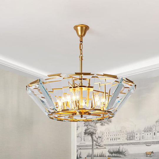 Gold Pendant Crystal Panel Chandelier - Postmodern Trifle Design, 6 Heads - Dining Room Light Fixture