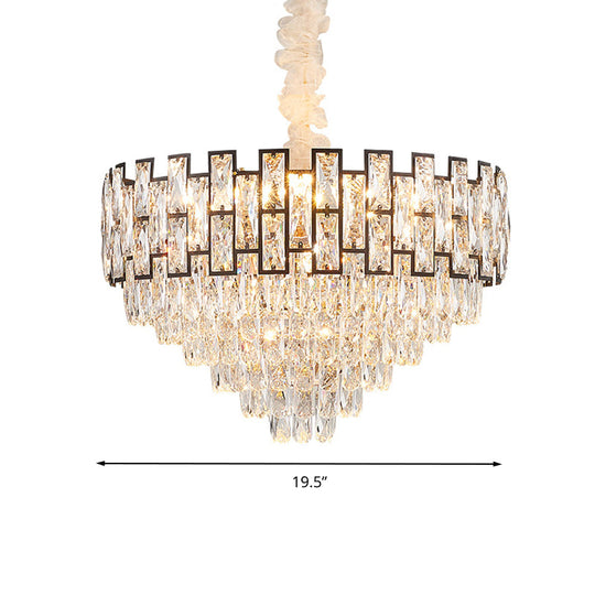 Modern Tapered Nickel Chandelier with Crystal Block, 6/10 Heads, 16"/19.5" Wide - Ceiling Hanging Light