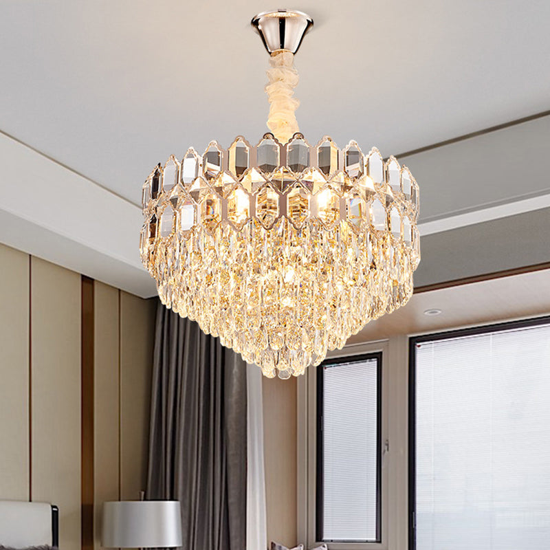 Modern Conical Pendant With K9 Crystal - 6/8 Lights Champagne Chandelier 16/19.5 Wide