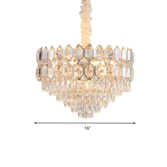 Modern Conical Pendant With K9 Crystal - 6/8 Lights Champagne Chandelier 16/19.5 Wide
