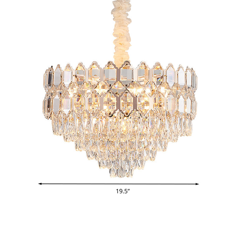 Modern Conical Pendant Lighting: K9 Crystal Chandelier, 6/8 Lights, Champagne, 16"/19.5" Wide
