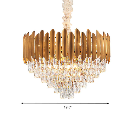 Postmodern Brass Chandelier Pendant Light - Faceted Crystal Cone Design - 6/10 Heads - 16"/19.5" Wide