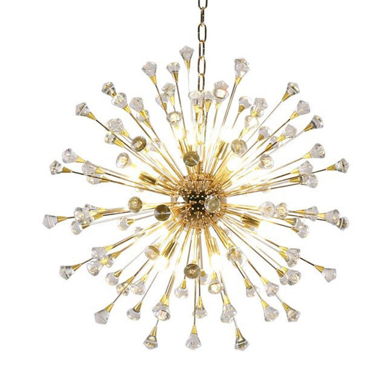 Sleek Gold Sputnik Pendant Light with Crystal Beaded Accents - Postmodern Hanging Fixture