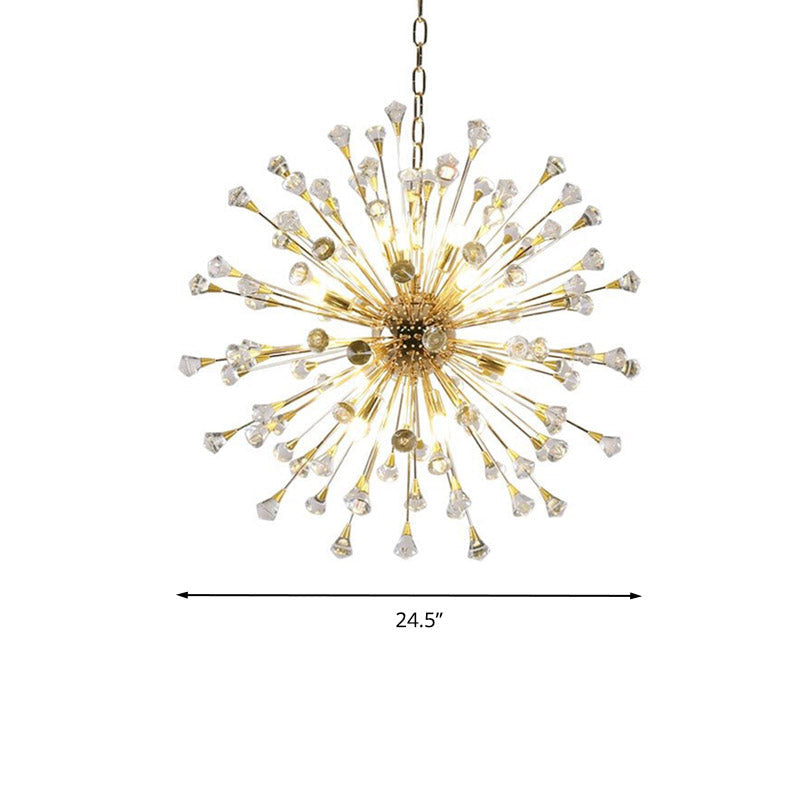 Modern Gold Crystal Beaded Sputnik Pendant Light - 12 Hanging Crystals