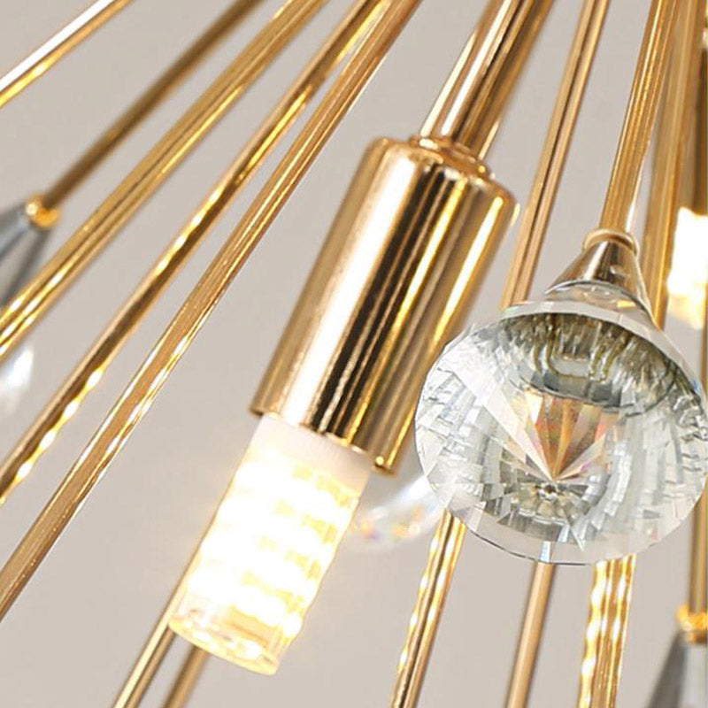 Sleek Gold Sputnik Pendant Light with Crystal Beaded Accents - Postmodern Hanging Fixture