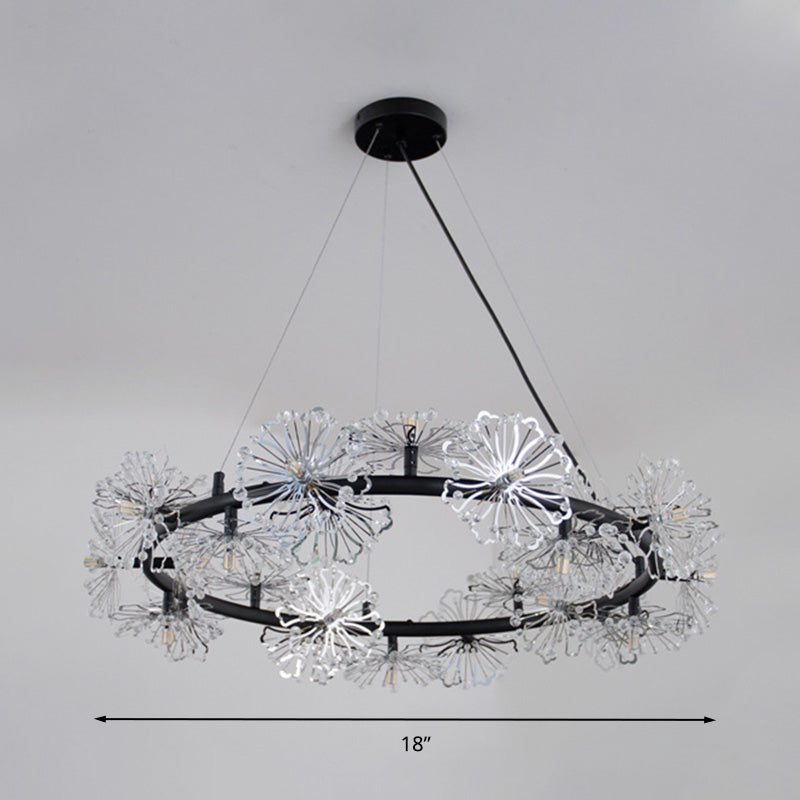 Black Crystal Beaded Living Room Chandelier Lamp - 15 Heads Contemporary Hanging Light Fixture