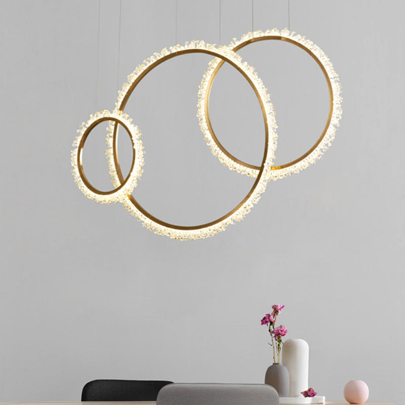 Modern Gold Loop Crystal Pendant Chandelier LED Hanging Lamp Kit with Three Width Options - Warm, White, Natural Light