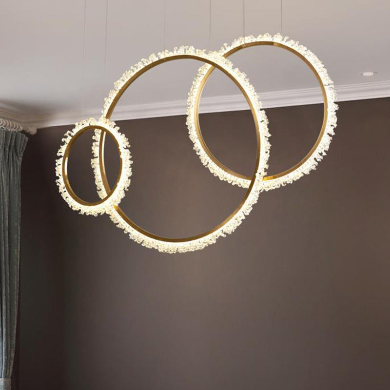 Modern Gold Loop Crystal Pendant Chandelier LED Hanging Lamp Kit with Three Width Options - Warm, White, Natural Light