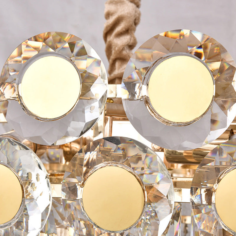 12-Head Gold Suspension Lighting Fixture: Oval Faceted Crystal Island Pendant Postmodern Design