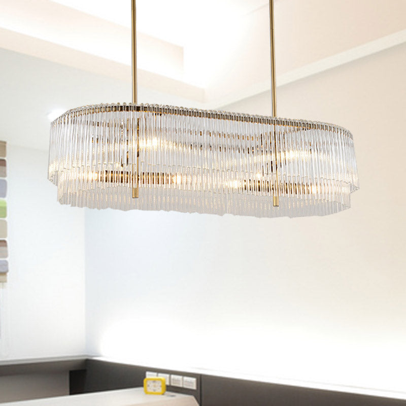 12-Light Brass Crystal Rod Island Chandelier For Modern Dining Room