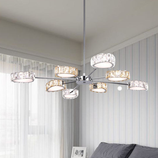 8-Light Triangle Crystal Ceiling Chandelier In Chrome With Warm/White Lighting - Simple & Elegant