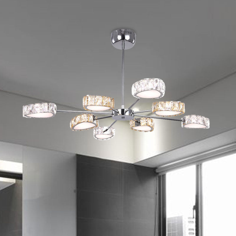 8-Light Triangle Crystal Ceiling Chandelier In Chrome With Warm/White Lighting - Simple & Elegant