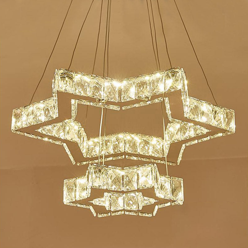 Modern Crystal Five-Pointed Star Chandelier - Led Ceiling Light Stainless-Steel Finish Warm/White/3