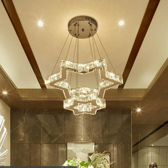 Stainless-Steel LED Ceiling Chandelier: Crystal Block Five-Pointed Star Hanging Light, Warm/White/3 Color Options