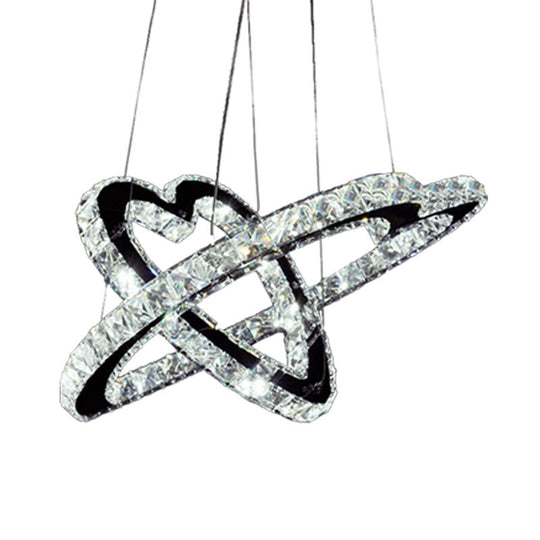 Modern K9 Crystal Led Chandelier Pendant Lamp - 14/16 Wide Heart Fixture Warm/White Light