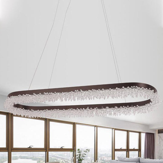 Brown Oval Crystal LED Chandelier Light Fixture with Suspension for Contemporary Lighting in Warm/White/Natural Light