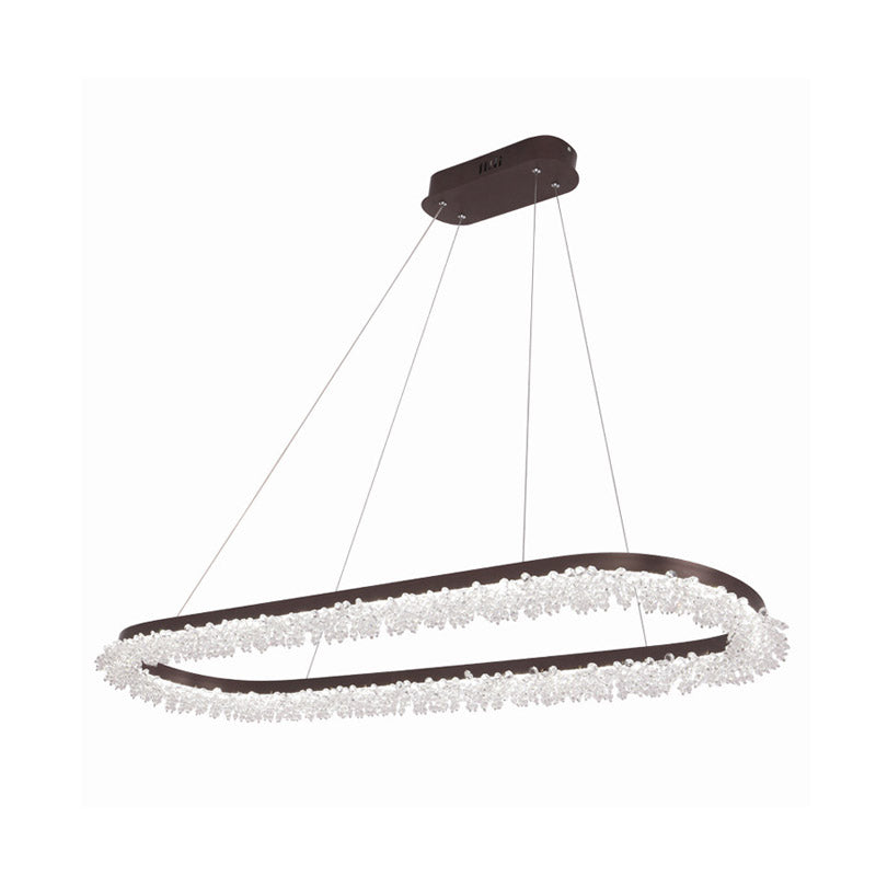 Brown Oval Crystal LED Chandelier Light Fixture with Suspension for Contemporary Lighting in Warm/White/Natural Light